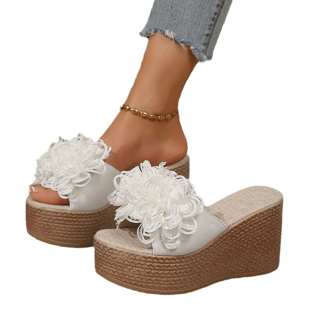 Breakj Breakj New Thick-Soled Slippers Women's Shoes Large-Size One-Size-Type Flower Waterproof Table Thick-Soled Slippers