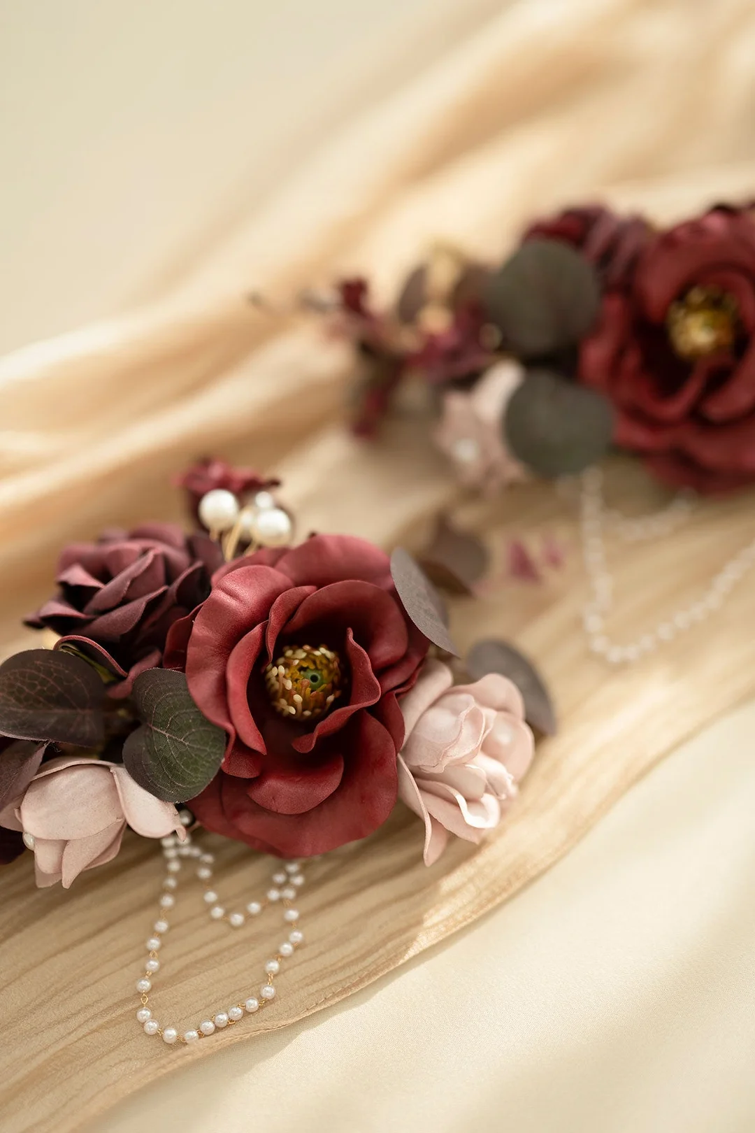 Shoulder Corsages in Burgundy & Dusty Rose