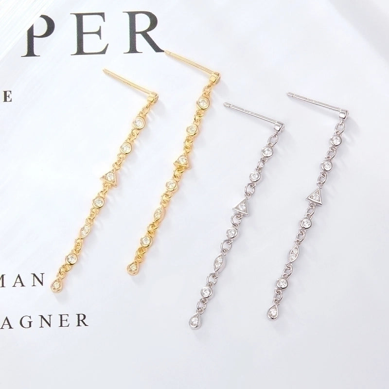 1 Pair 925 Sterling Silver Zircon Geometric Solid Color Ear Line