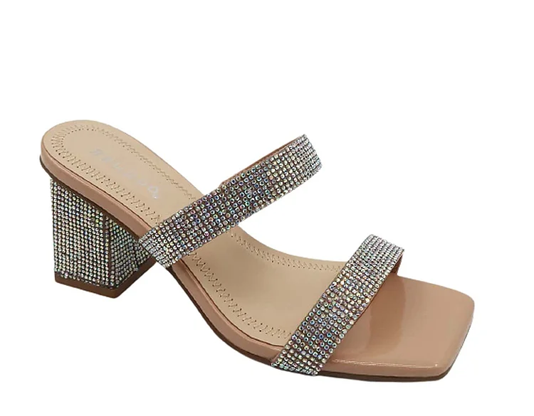 Women Rhinestone Slip on Block Heel Sandals-Lasting-35 By Bamboo
