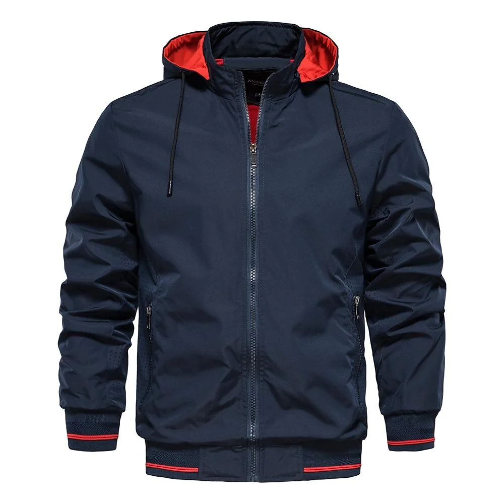 Rogoman Men's Removable Hood Outdoor Solid Color Jacket
