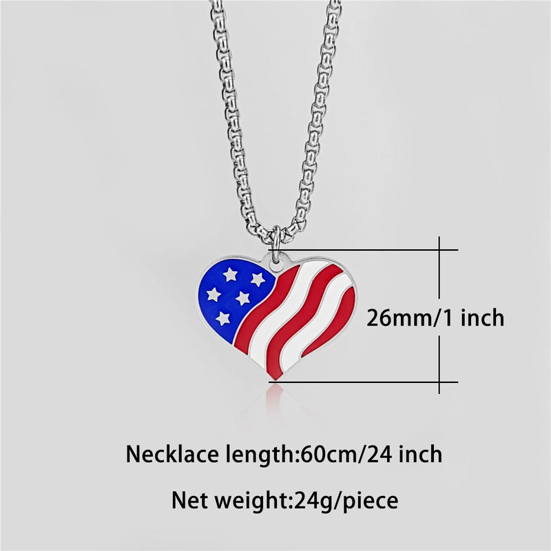 1 Piece 26mm 46mm 60cm 304 Stainless Steel Waves Heart Shape American Flag Pendant Chain