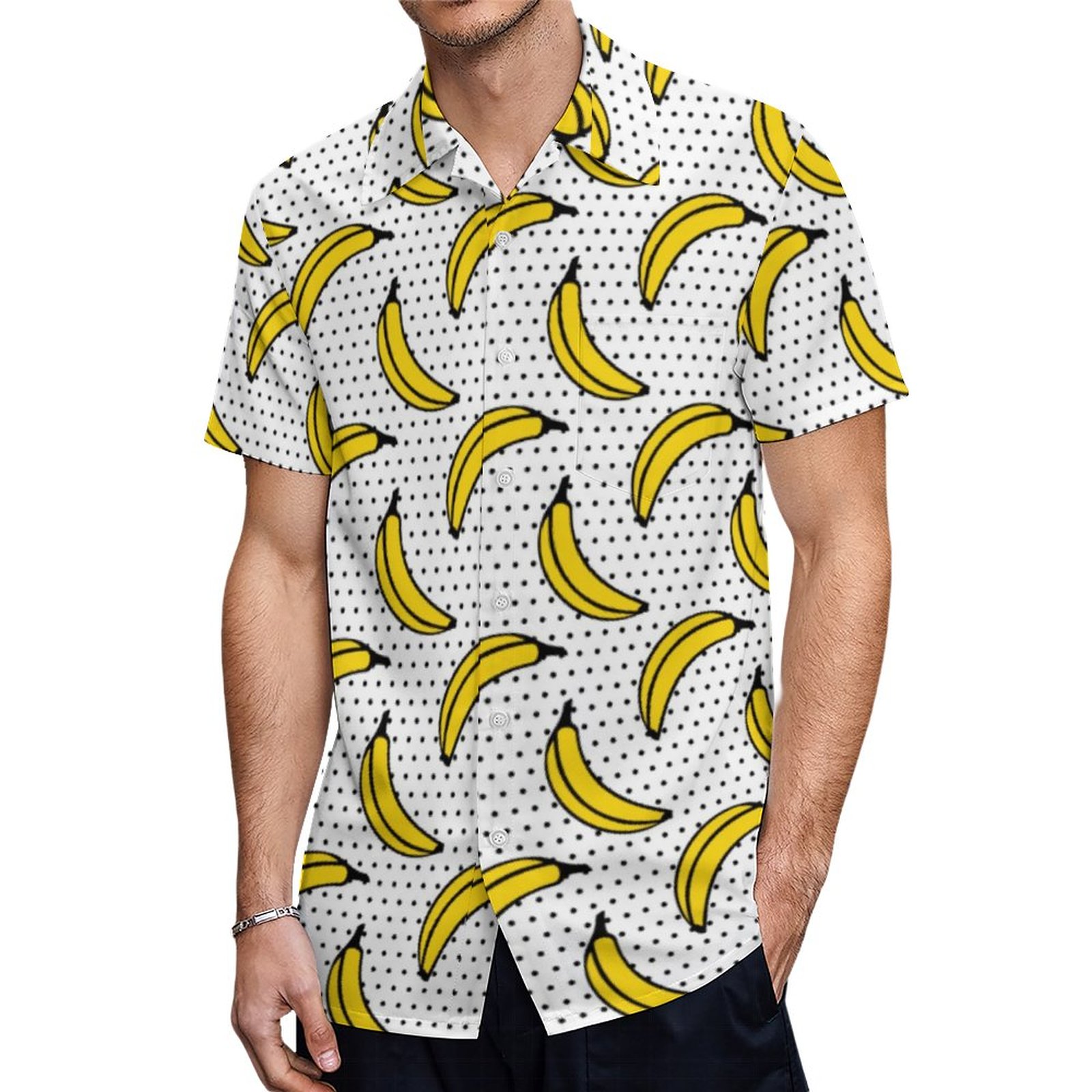 Polka Dot Banana Print Hawaiian Shirt Mens Button Down Plus Size Tropical Hawaii Beach Shirts