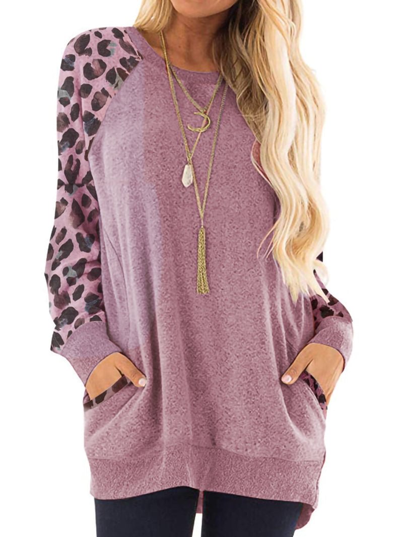 Leopard Raglan Sleeve Hoodies & Sweatshirts