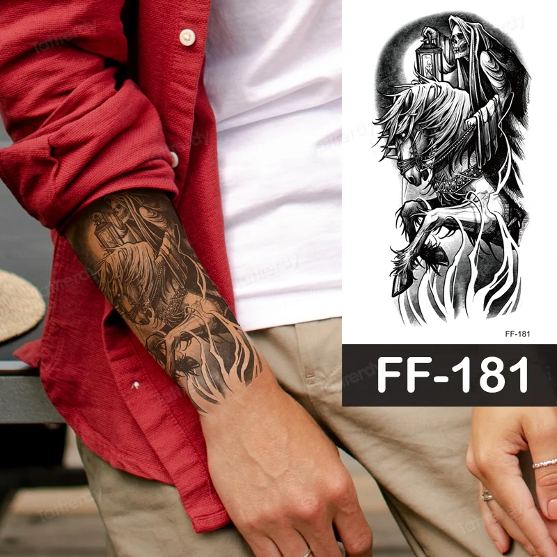 Sdrawing Animal Temporary Tattoo Sticker Black Lion King Wolf Tiger Men Body Art Painting Tattoo Fake Water Transfer Sexy Women