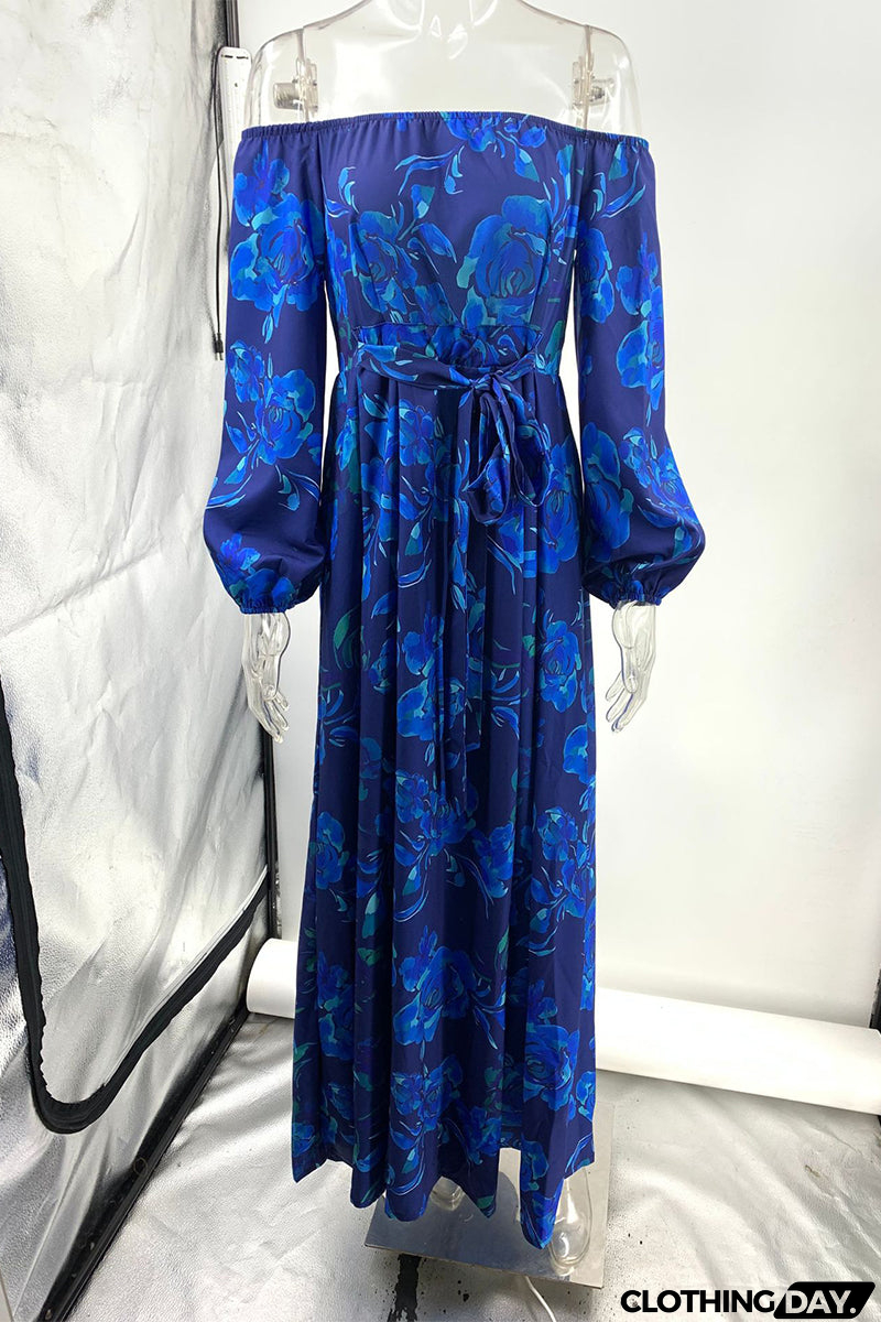 Sexy Vintage Print Flowers Patchwork Off the Shoulder A Line Dresses