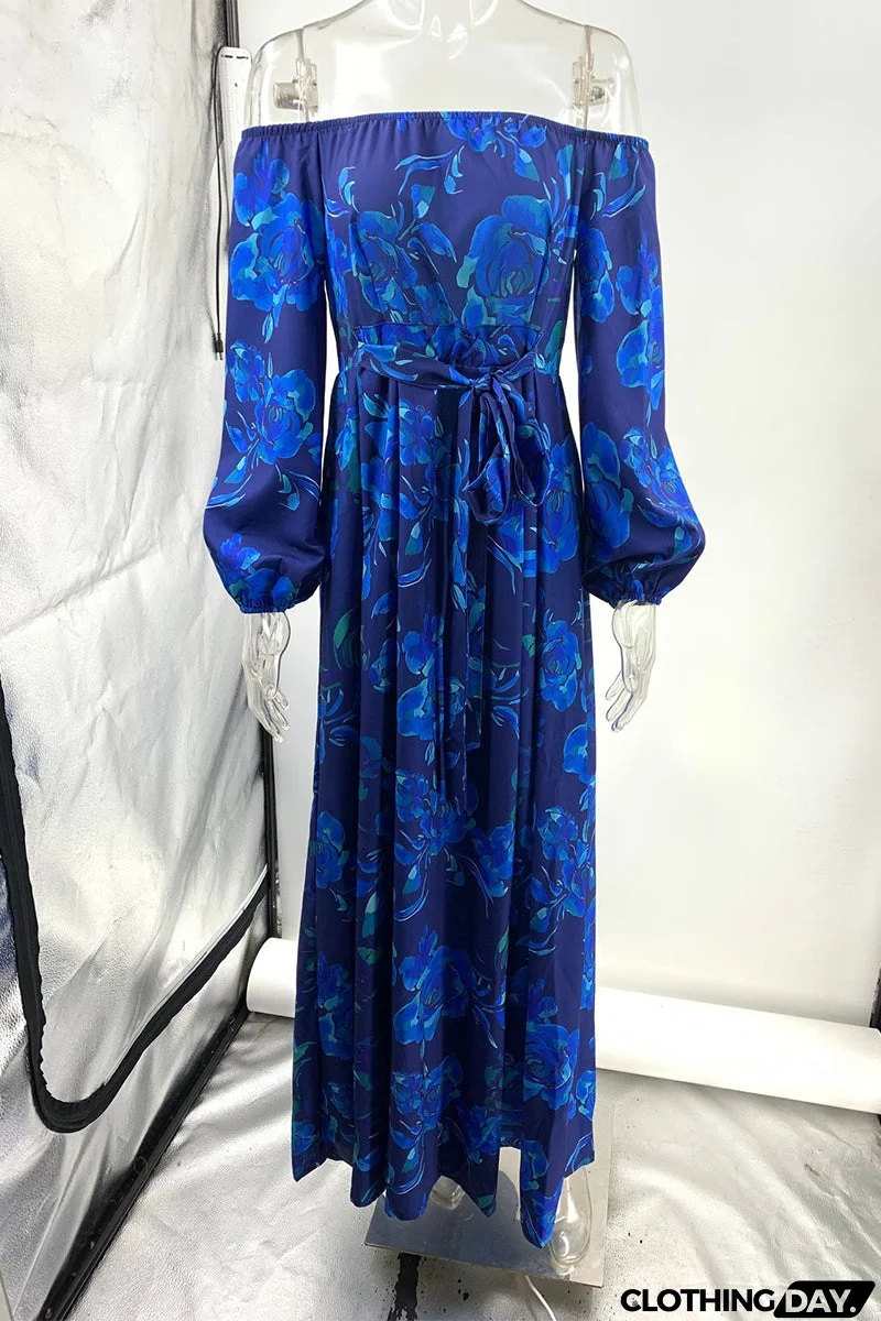 Sexy Vintage Print Flowers Patchwork Off the Shoulder A Line Dresses