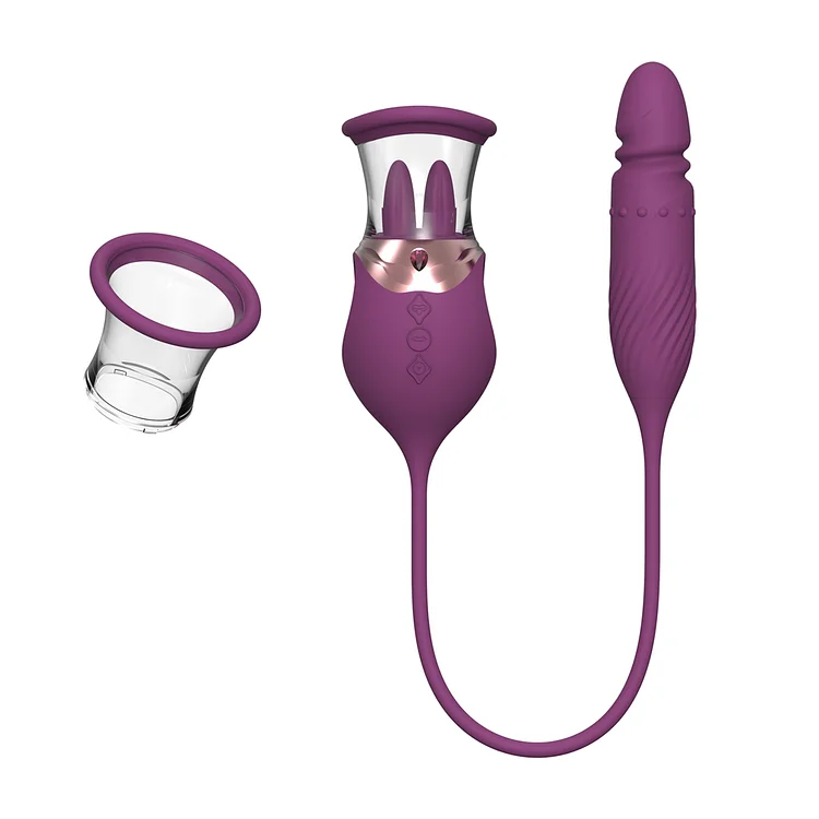 Rose Sex Toy 4 In1 Tongue Licking Thrusting G Spot Vibrator Clitoral Nipple Sucker Pump Stimulator