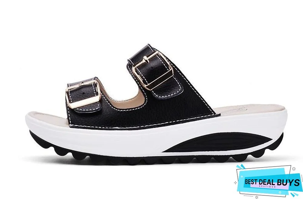 Summer Women Slip On Sandals Slides Wedges Slippers Shoes Buckle Strap Platform Beach Shoes