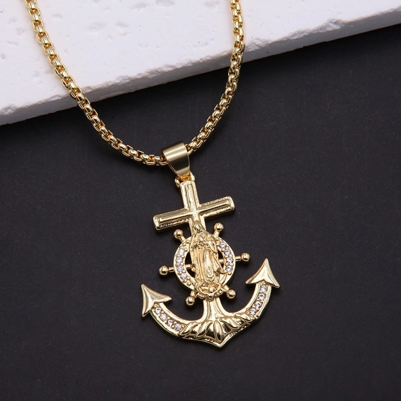 Minimalist Anchor Copper Polishing Plating Inlay Zircon 18k Gold Plated Unisex Pendant Necklace