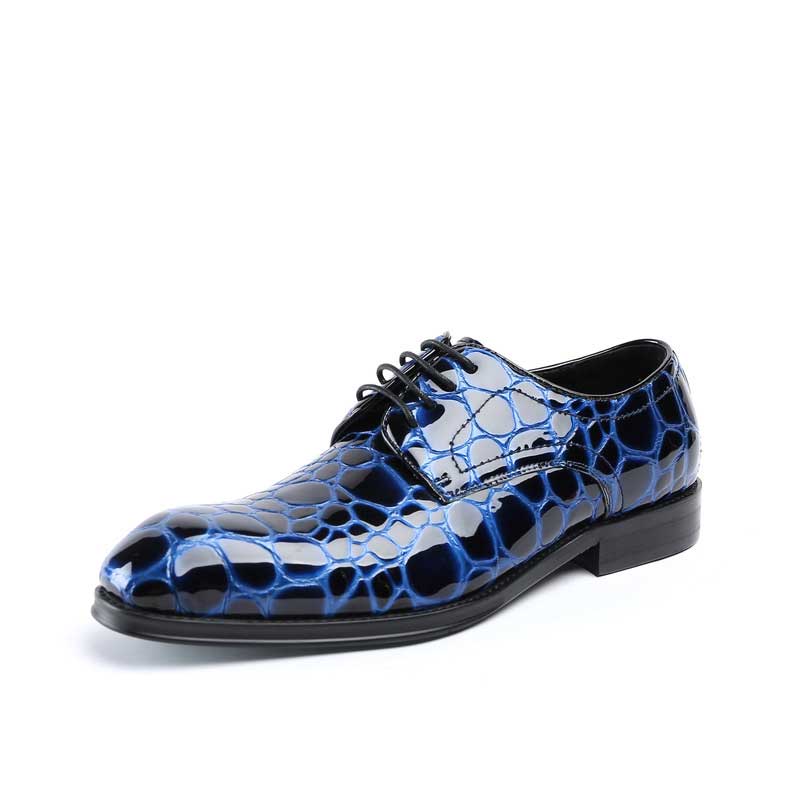 Mens Blue Patent Leather Crocodile Embossed Derby Shoes