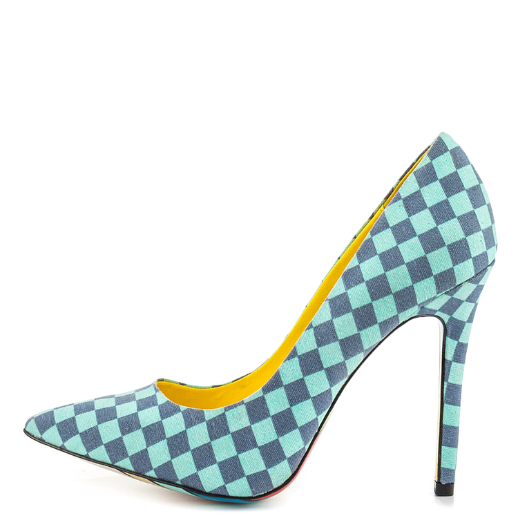 Blue Plaid Pointy Toe Stiletto Pumps Vdcoo