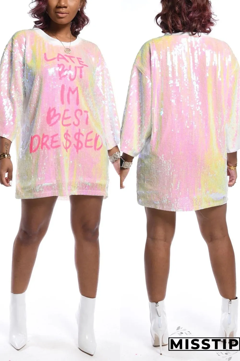 Blue Casual Sexy Letter Offset Hip Dress