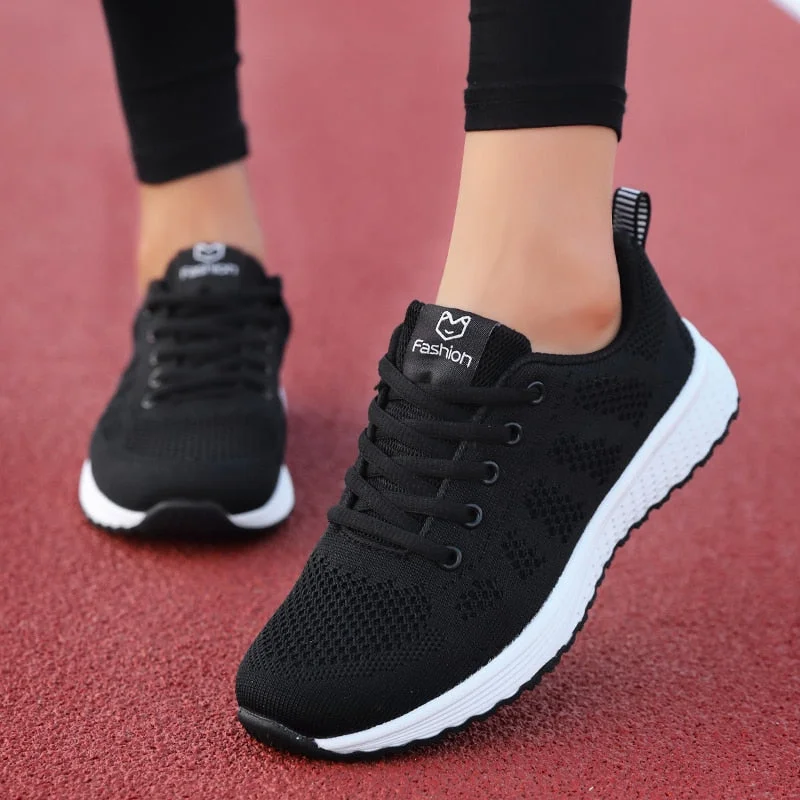 Women Shoes Flats Fashion Casual Ladies Shoes Woman Lace-Up Mesh Breathable Female Sneakers Zapatillas Mujer Tenis Feminino