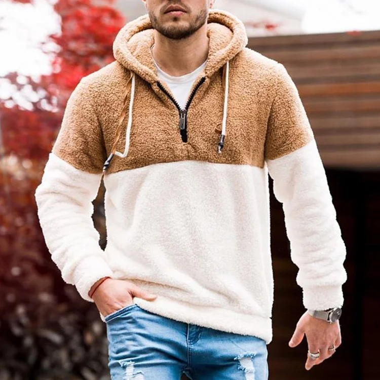 Color Block Warm Zip-up Fleece Hoodie
