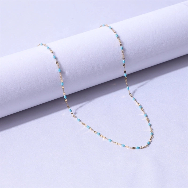 Sweet Color Block Titanium Steel Enamel Necklace