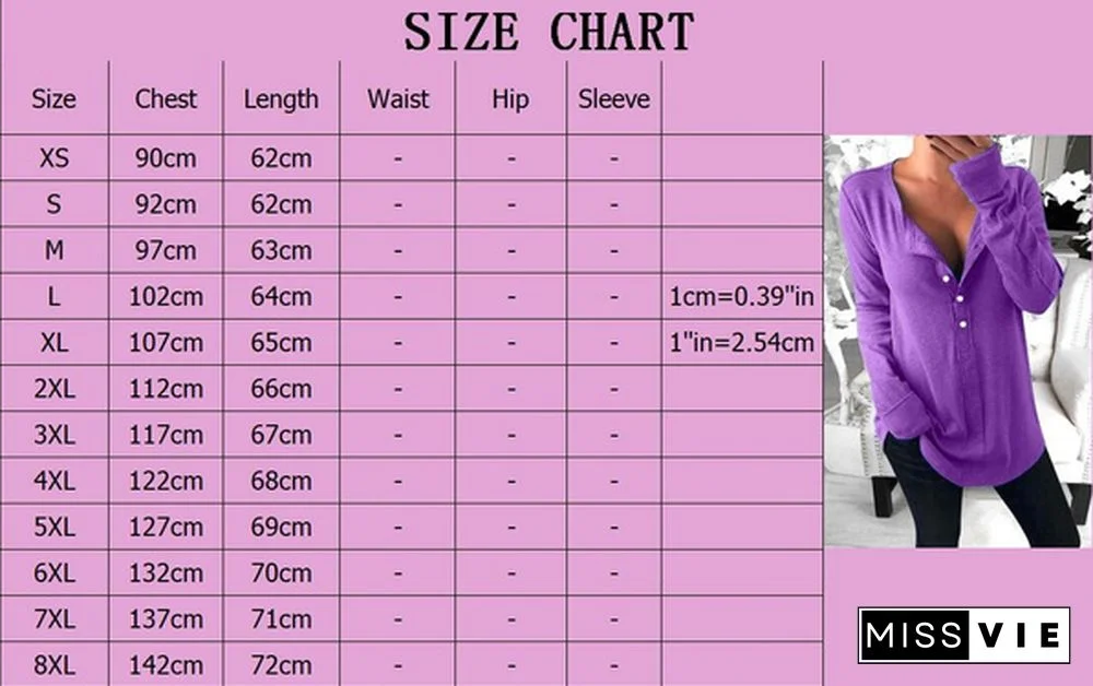 XS-8XL Plus Size Fashion Clothes Women's Autumn and Winter Tops Solid Color Casual Long Sleeve Pullover Sweatshirts V-neck Button Up Loose T-shirts Ladies Solid Color Cotton T-shirts