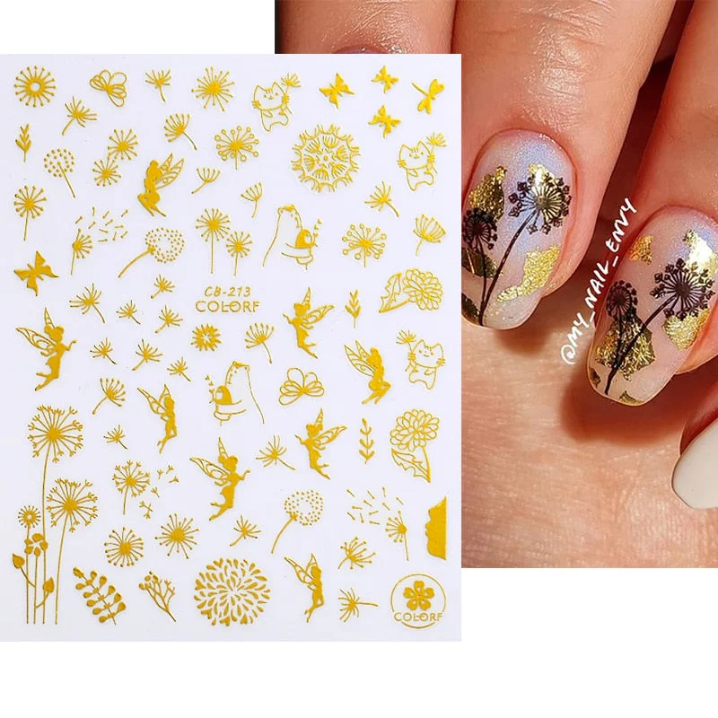 Dandelion Flower 3D Nail Stickers Women Face Abstract Butterfly Image Sexy Girl Christmas Slider Design Polish Nails Art Decals-Nail Inspo
