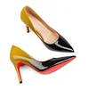 Women's 90mm Middle Heels Pointy Toe Red Bottom Pumps Gradient Color Patent