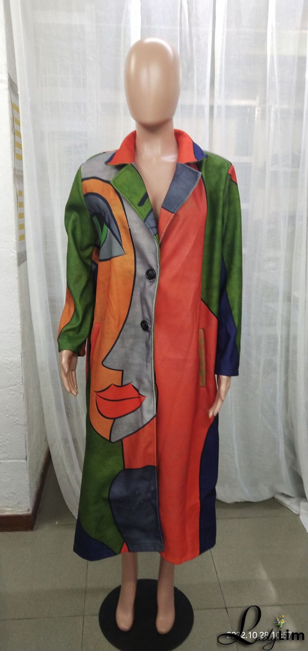 Fall Women's Long Sleeve Turndown Collar Jacket Printed Coat