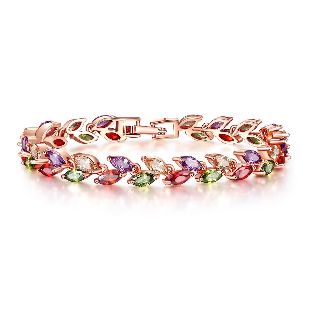 Leaf pattern women color rhinestone bracelet