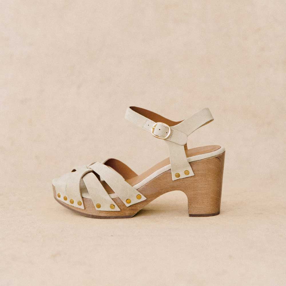 Beige Vegan Suede Peep Toe Chunky Heel Cross Strap Platform Sandals Nicepairs