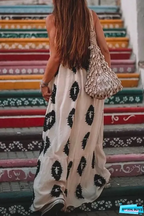Meridress Tie Knot One Shoulder Boho Printed Maxi Vacation Dress