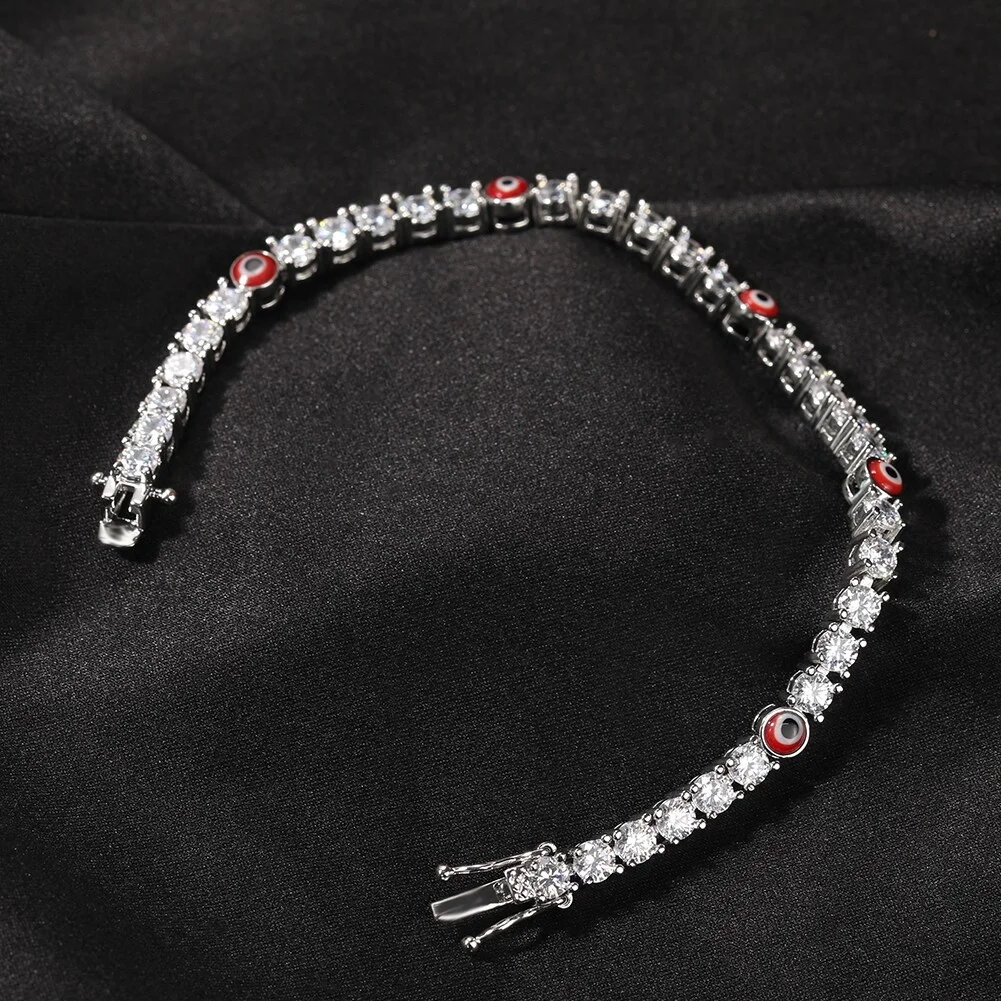4mm Cubic Zircon Turkish Blue Eyes Bracelet Micro Paved CZ Cuban Chain-VESSFUL