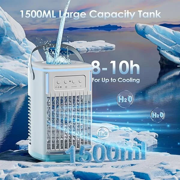 Portable Air Conditioners Fan,1500ML Dual nozzle Evaporative Mini Air Conditioner with Remote, 3 Wind Speed & 7 LED Light, Mobile personal Cooling fan for Room/Office