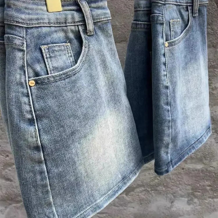 High-Waisted Vintage Denim Mini Skirt