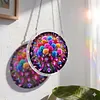 (18.5cm)DIY Acrylic Jigsaw Puzzle Window Hanging with Hanging Chain DIY Stained Glass Decoration Round Window Puzzle Decor for DIY Craft Project (Flower)