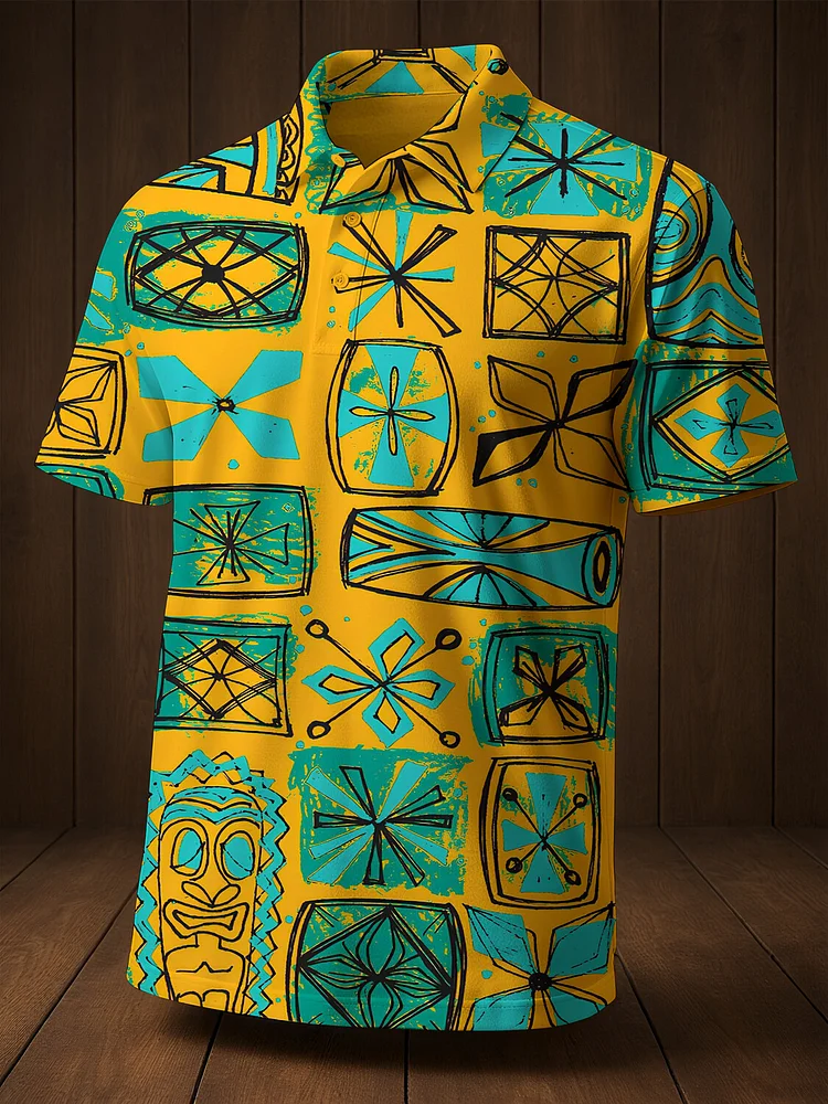 Men's Geometric Patterns Hawaii Vacation Print Polo Shirt