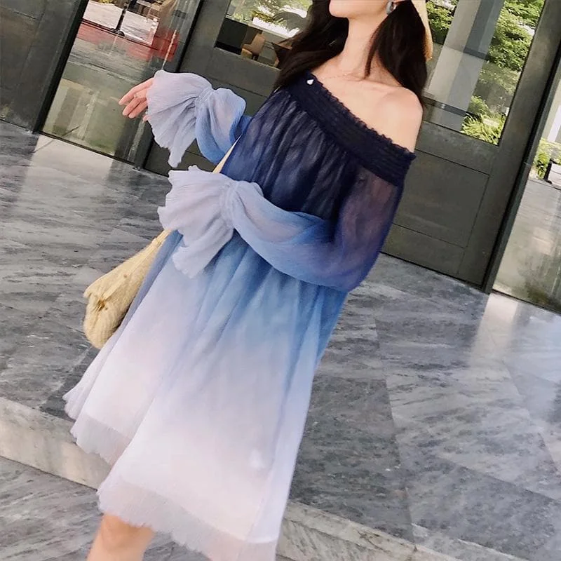 Blue Gradient Fairy Off-Shoulder Dress SP1812425