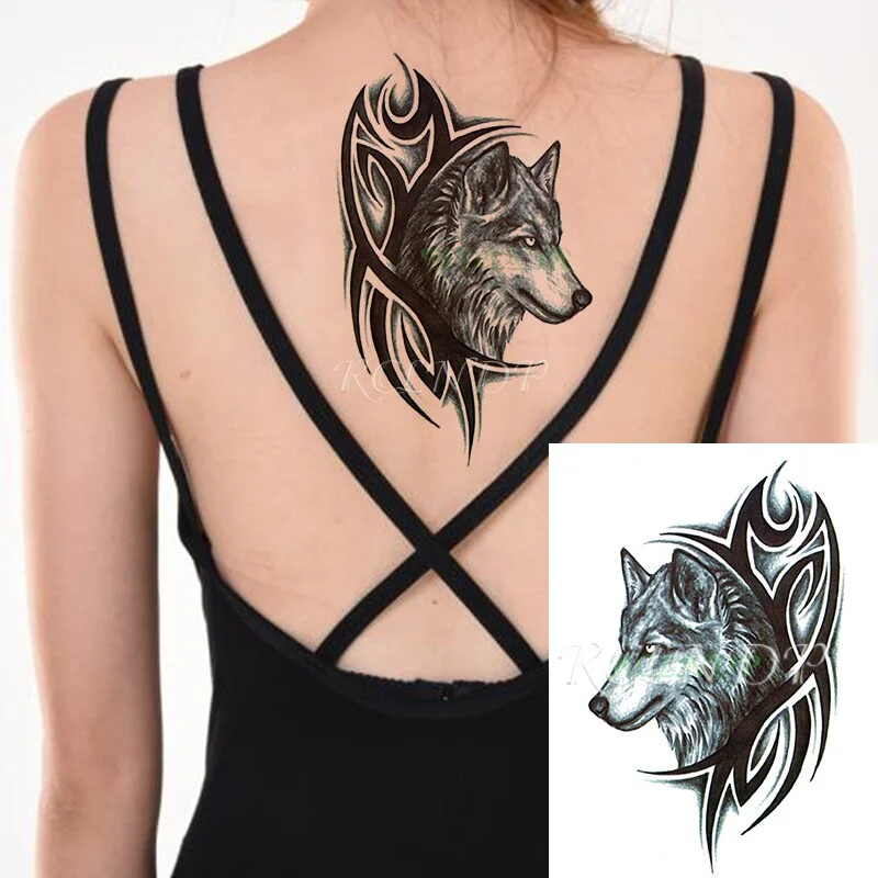 Sdrawing Temporary Tattoo Sticker Wolf Head Tribal Totem Design Pattern Fake Tatto Flash Tatoo Body Art for Girl Women Men