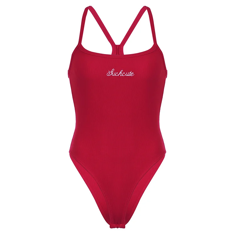 Ueong Sexy Letter Embroidery Slim Strap One-Piece Top Female 2024 Summer New Bottom Top
