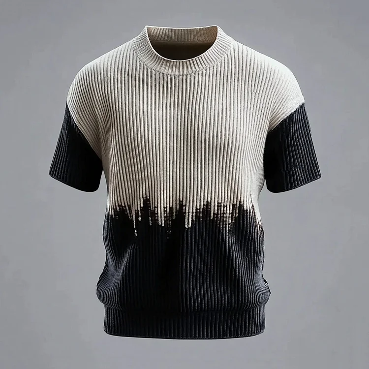 Men's Contrast Color Round Neck Short Sleeve Knit T-Shirt