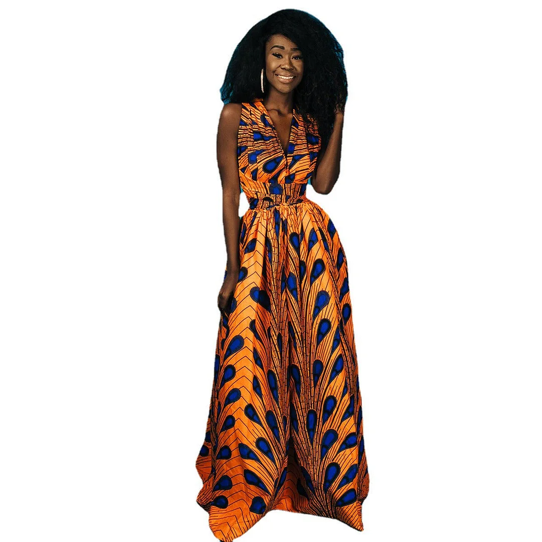Brownm African Wear Printed Multi-wear Sexy Lace-up Dresses