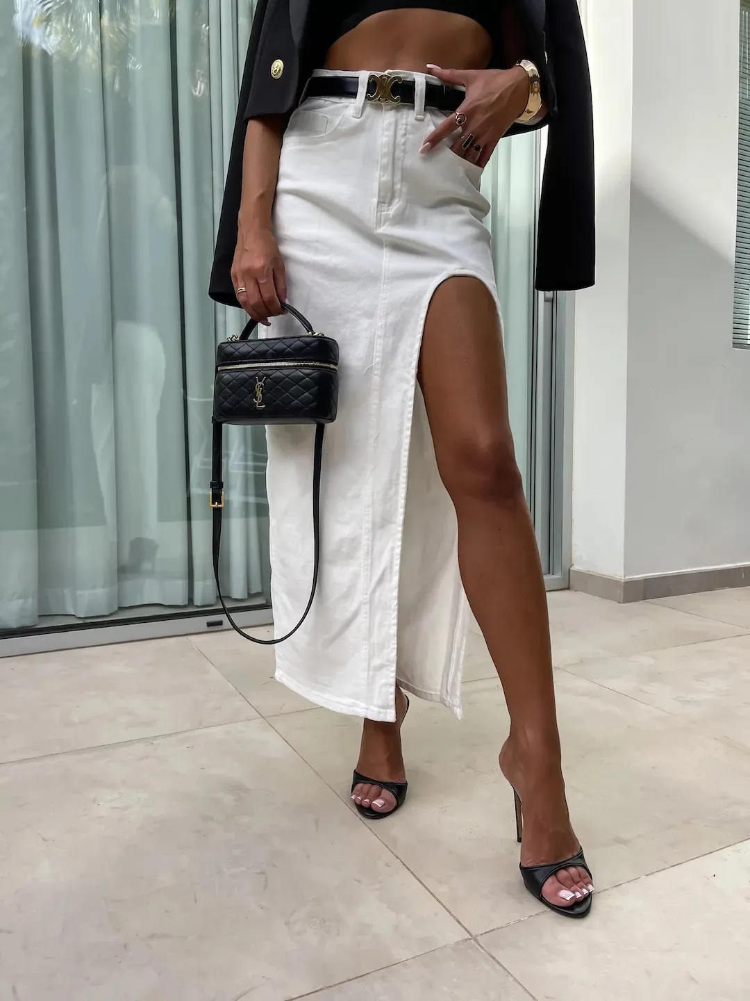 Street Retro Women's High Waist Irregular Slit Denim Skirt