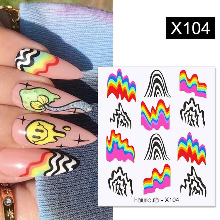 Harunouta Geometrics Gradient Volcanic Cloud Water Decals Colroful Wave And Rainbow Pattern Slider Stickers For Nails Decoration