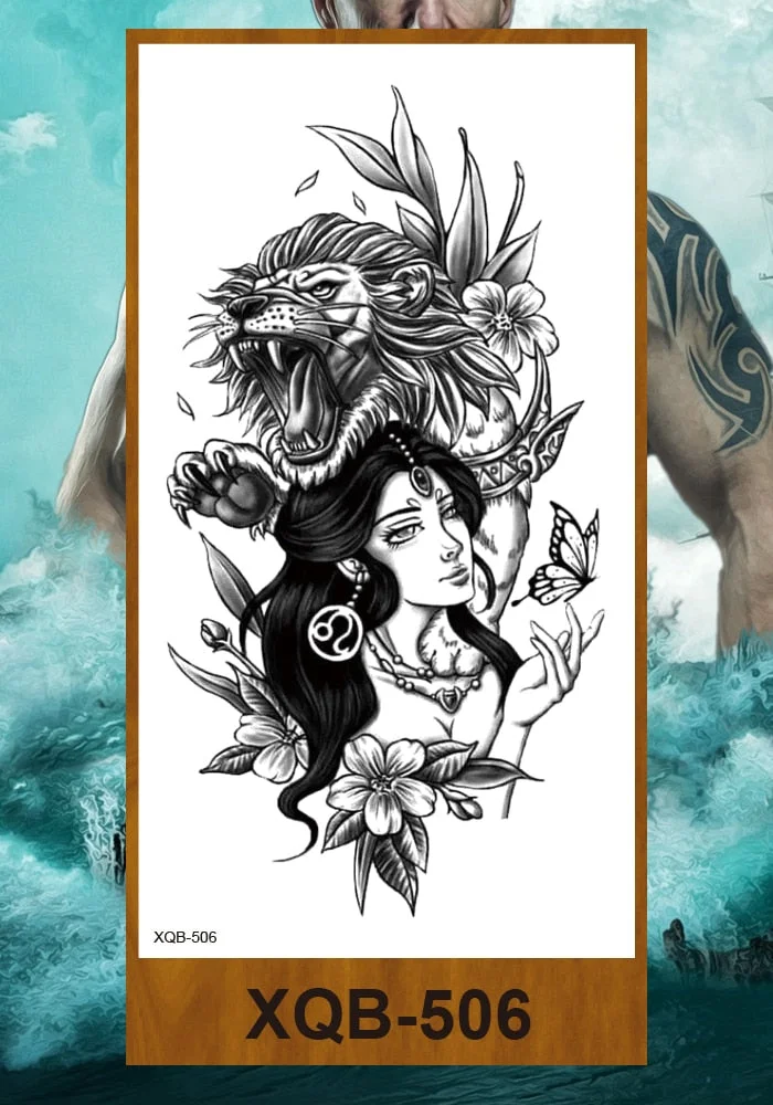 Temporary Tattoos Stickers Beauty & Snake Bear Owl Fox Mermaid Egypt Queen Sexy Men Women Girl Flower Arm Body Chest Fake Tatoo