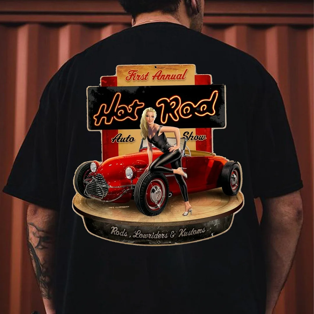FIRST ANNUAL HOT ROD Sexy Lady Classic Car Print Men's T-shirt