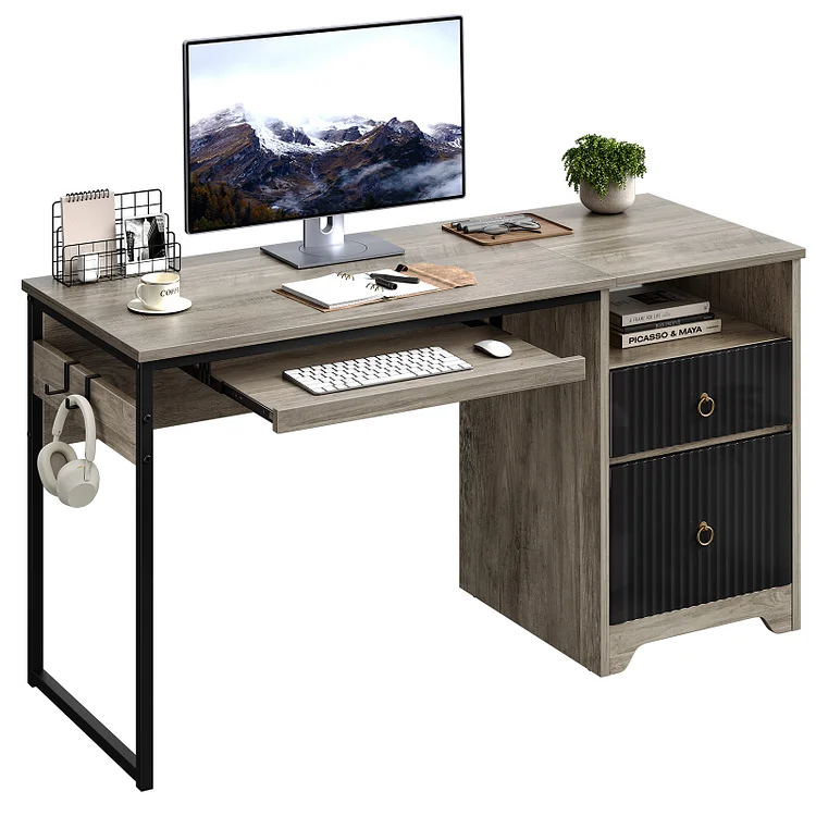 Bestier Office Desk with Drawers, 55 inch Industrial Computer Desk with Storage, Wood Teacher Desk with Keyboard Tray & File Drawer for Home Office - Thumbnail 3