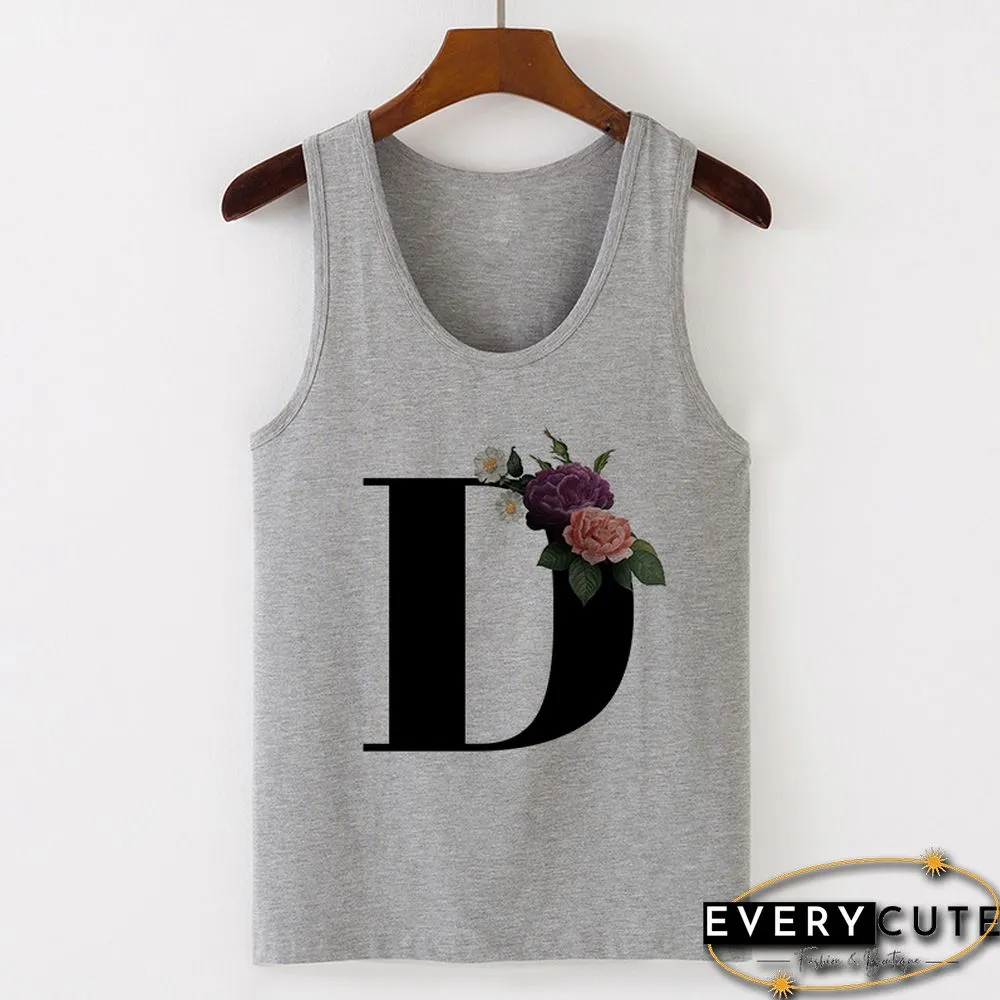 Summer Alphabet Print Camisole Sexy Tank Tops Vest Women Tee Shirt Sleeveless Gray Female