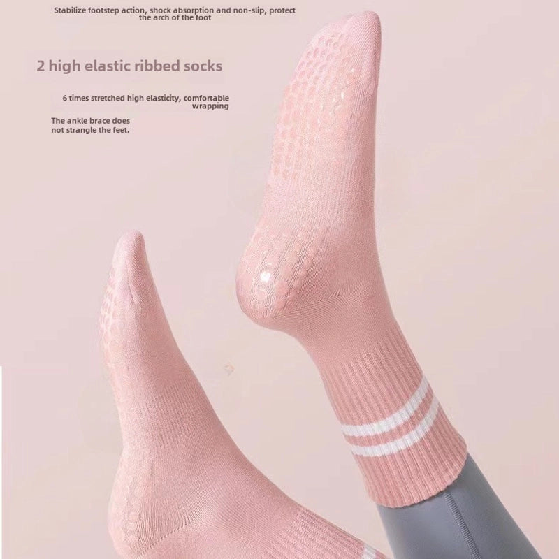 Yoga Socks Non-slip Women’s Mid-calf Length Socks Pure Cotton Fitness Dance Pilates Professional Non-slip Sports Adult Floor Socks