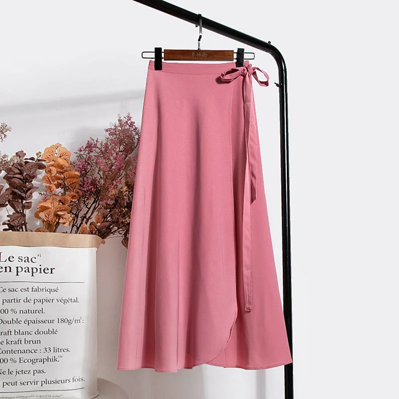 Skirts Women Tender Charm Daily Pure Chiffon Ulzzang Side-slit College Elegant Simple Clothing Summer Leisure Artistic Lace-Up