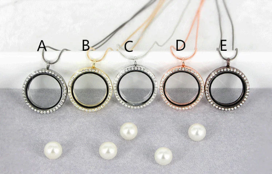 5pcs Floating Locket for Magnetic Glass Living Memory Charms Round Locket Pendant Charms Necklace Accessories Jewelry 5 Colors