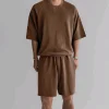 Men's Casual Loose-Fit Solid-Color Crewneck T-Shirt & Shorts Two-Piece Athletic Set by Inlyline