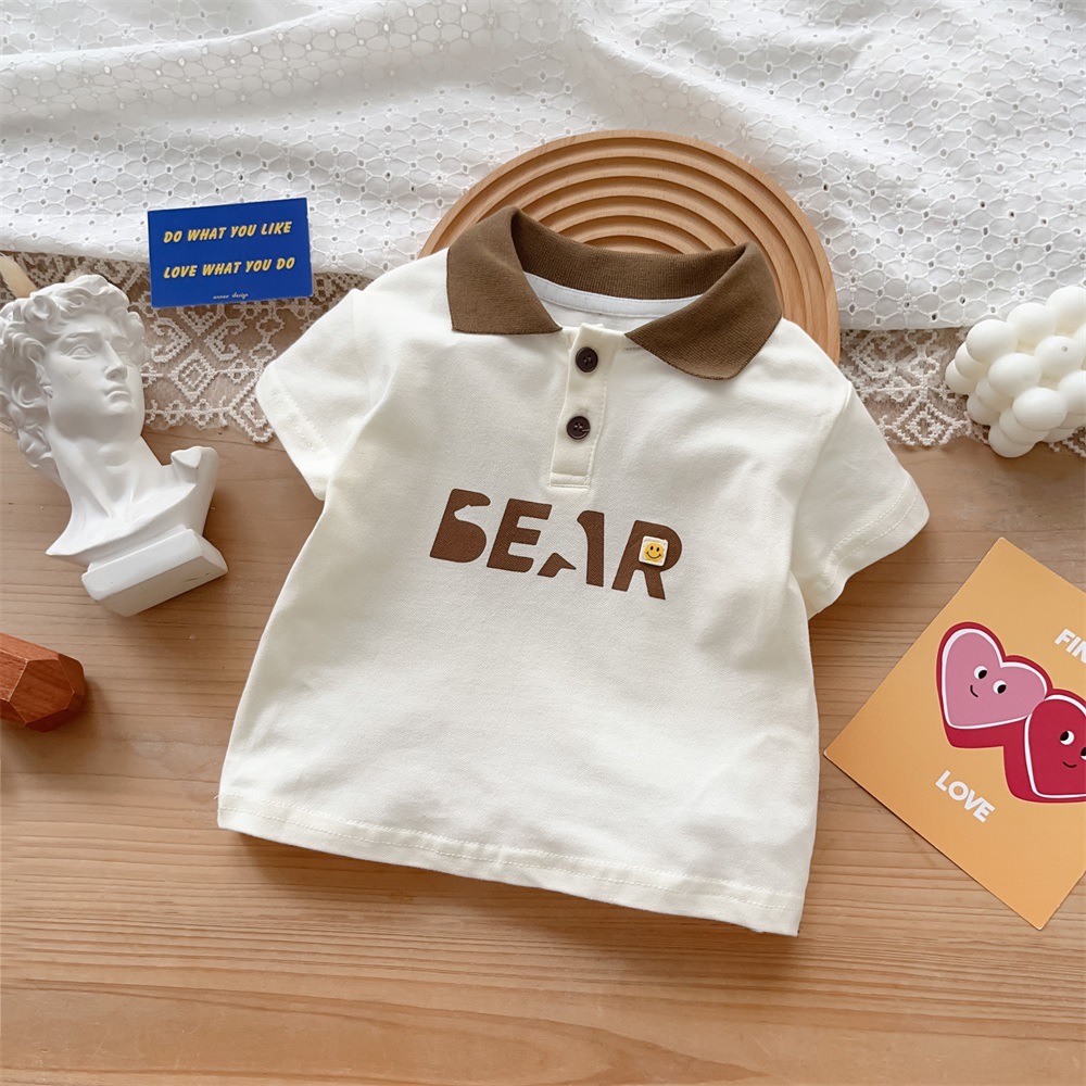 2pcs Baby Boy Bear Print Polo Style T-shirt with Pant Set