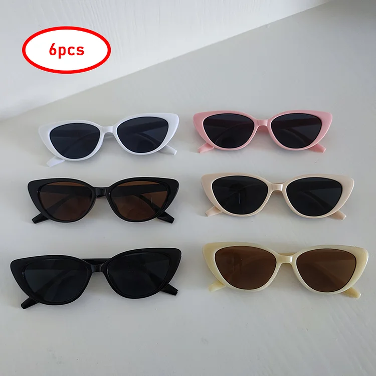 6pcs/Set Sunglasses For Men Women Cat Eye Sun Glasses Designer Vintage Small Frame Triangle Shades Outdoor Accessory