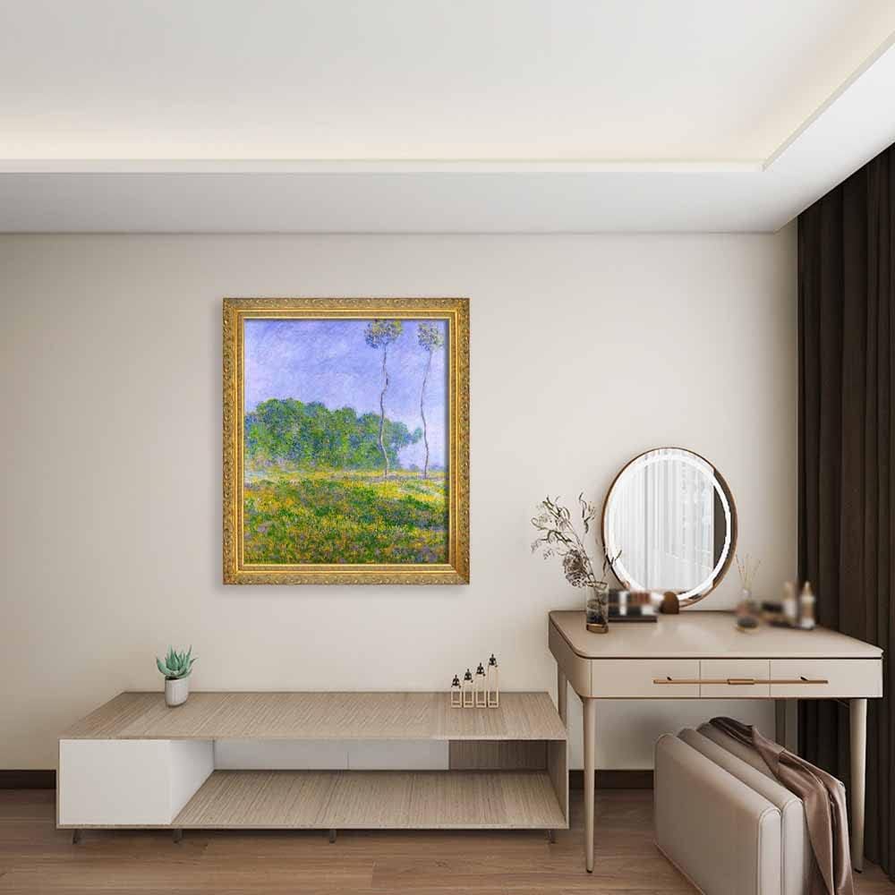 Spring Landscape by Claude Monet Posters Canvas Framed Artwork Aesthetic Famous Artist Canvas Wall Art Prints Wall Decor Canvas Art for Living Room Bedroom Decor Home Decor,20x26cm,8 inch x10 inch  23,(Frame B,Gold)